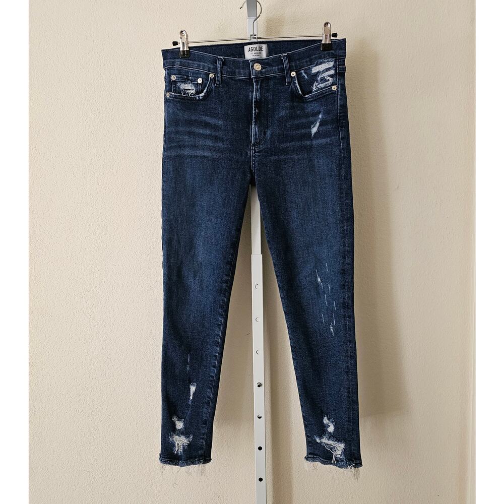 AGOLDE Women's Premium Distressed Rip Raw Hem Mid-Rise Skinny Jeans Sz 30